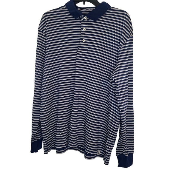 2/$30 Lands End Mens Striped Sweater Top Long Sleeve‎ 1/4  Button Large 42-44 - Picture 1 of 11